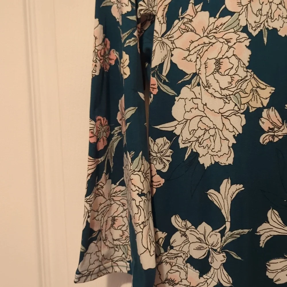 Teal Floral Long Sleeve Dress - Picture 5 of 6